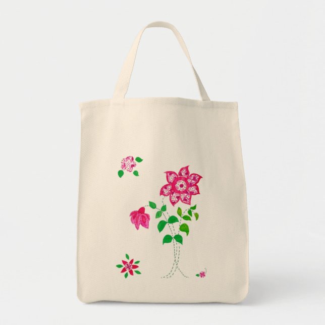 Tote Bag Faux appliqués rose et blanc Faux (Devant)