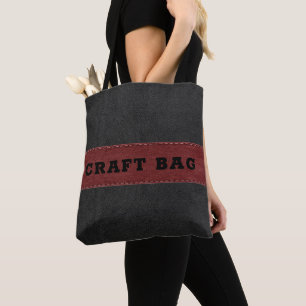 Tote Bag Faux de cuir noir et rouge profond, effet cousu
