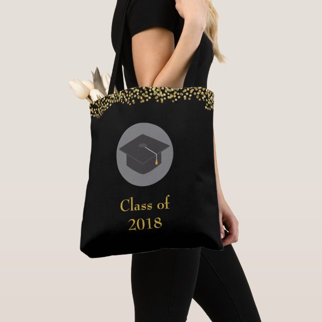 Tote Bag Faux Gold Confetti & Graduation Cap Classe de 20xx (De près)