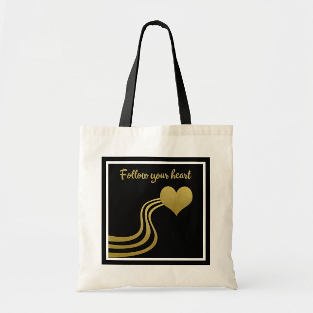 Tote Bag Faux Gold en noir Suivez votre coeur (Devant)