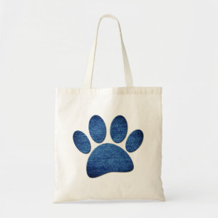 Tote Bag Faux jeans en denim avec empreinte de patte de chi