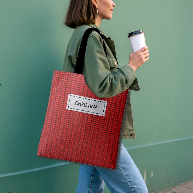Tote Bag Faux Sweater Knit Custom Name & Quote (Créateur téléchargé)