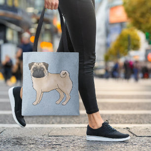 Tote Bag Fawn Couleur mignonne Carlin Mops Cartoon Chien ra