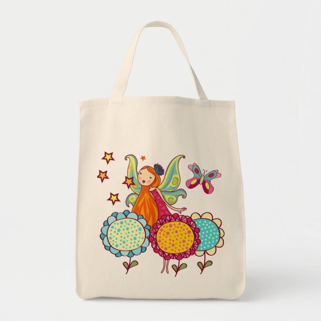 Tote Bag Fée De Jardin Avec Fleurs (Devant)