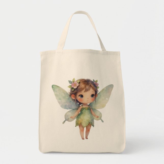 Tote Bag Fée de la Forêt Enchantée : lutin vert pastel (Devant)
