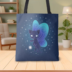 Tote Bag Fée Étoilée Nocturne Chat Pixie