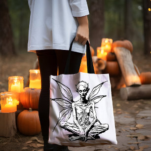 Tote Bag Fée Gothique Ancien Halloween Noir et Blanc Fourre