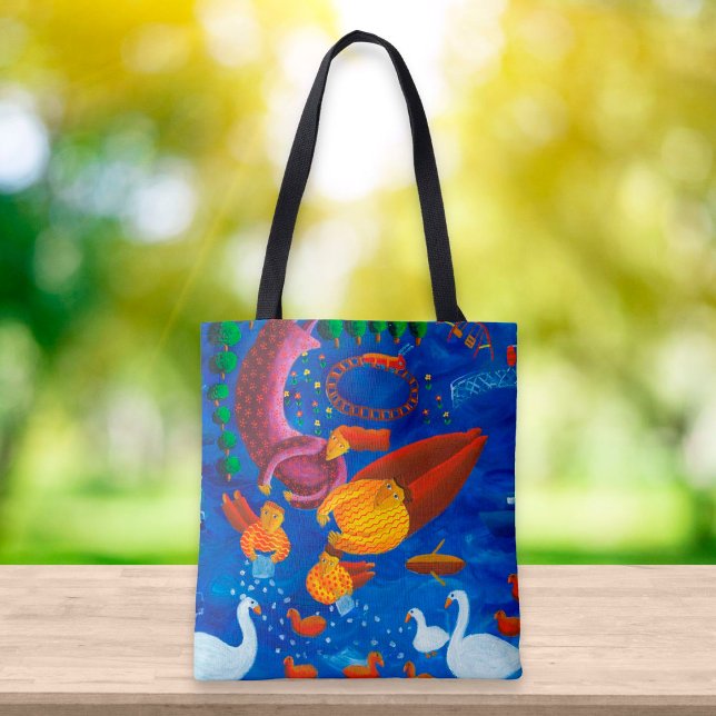 Tote Bag Feeding The Ducks Contemporary Painting (Créateur téléchargé)