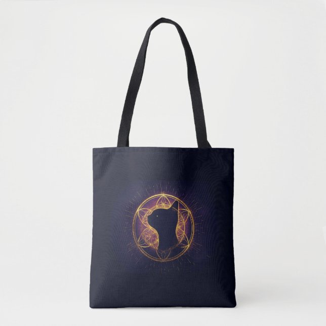 Tote Bag Félin Mystique au Sein du Cercle Sacré (Devant)