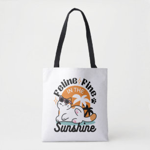 Tote Bag Feline fin au soleil - Chat Tropical relaxé