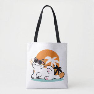 Tote Bag Feline fin au soleil - Chat Tropical relaxé
