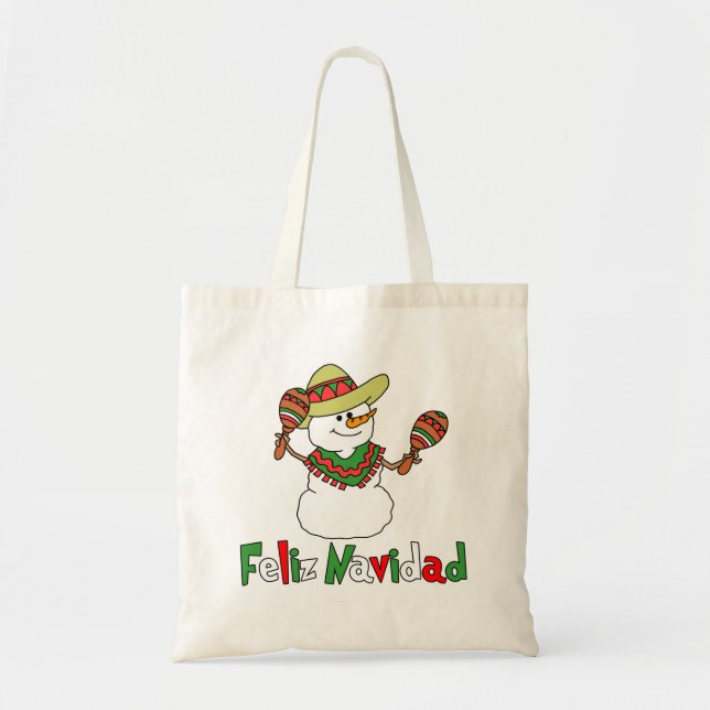 Tote Bag Feliz Navidad Dessin Snowman Sombrero Maracas (Devant)