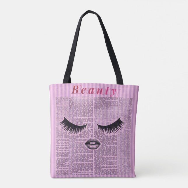 Tote Bag Feminine Pink Shoulder Tote with Lash Illustration (Dos)
