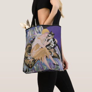 Tote Bag Femme Art Déco Vintage avec Chat par S. Chompre