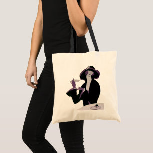 Tote Bag Femme Art Déco Vintage, Thé de l'après-midi et Cup