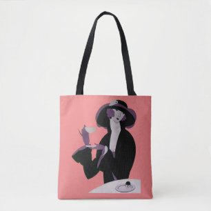 Tote Bag Femme Art Déco Vintage, Thé de l'après-midi et Cup