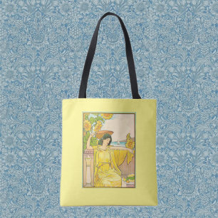 Tote Bag Femme au Tournesol Art Nouveau Illustration Vintag
