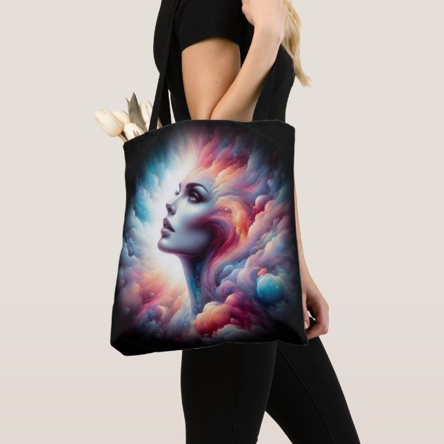 Tote Bag Femme aux cheveux cosmiques Aura (De près)