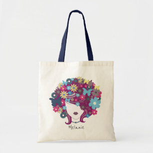 Tote Bag Femme aux cheveux fleuris assez personnalisée
