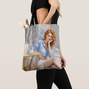 Tote Bag Femme aux cheveux rouges doux et rêveuse aux coule