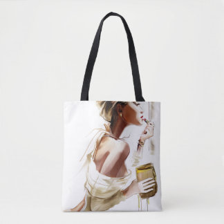 Tote Bag Femme De Mode : Portrait Contemporain Élégant.