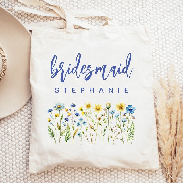 Tote Bag Femme d'honneur de script bleu Fleur sauvage perso (Créateur téléchargé)