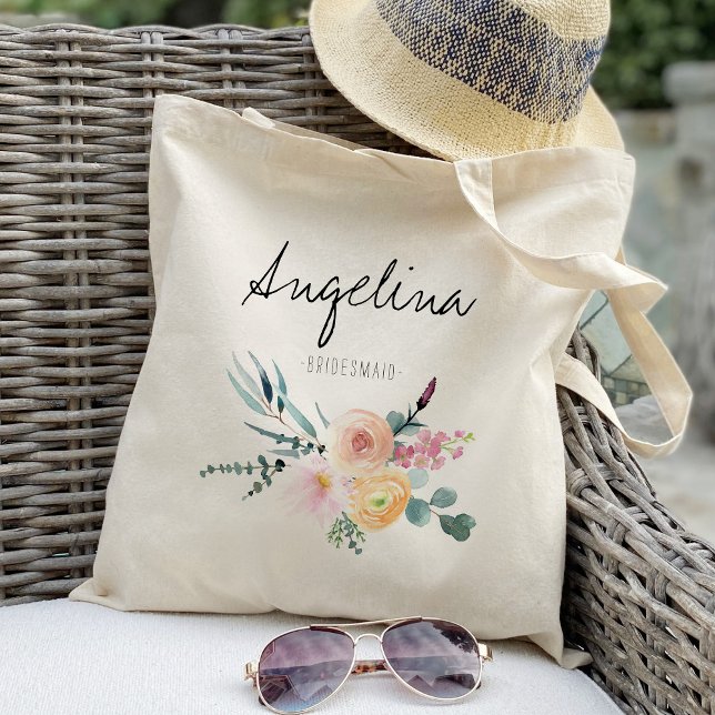 Tote Bag Femme d'honneur florale rose et floue Personnalisé (Créateur téléchargé)