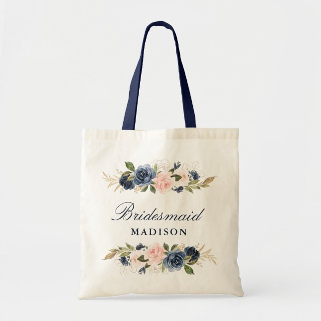 Tote Bag Femme d'honneur marine et rose pâle (Devant)