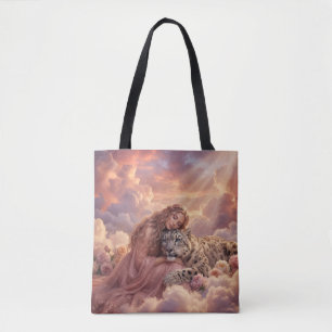 Tote Bag Femme Envoûtante & Léopard des Neiges Art Fantasti