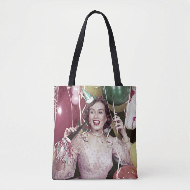 Tote Bag femme heureuse des années 1950 dans la robe (Devant)