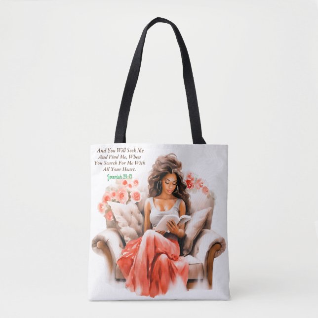 Tote Bag Femme Lecture Bible Verset Blanc (Devant)