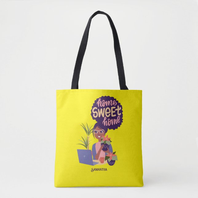 Tote Bag Femme noire Fou Plante Lady, Home Sweet Home (Devant)