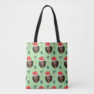 Tote Bag Femme noire, Santa Hat, Motif de Noël Vert