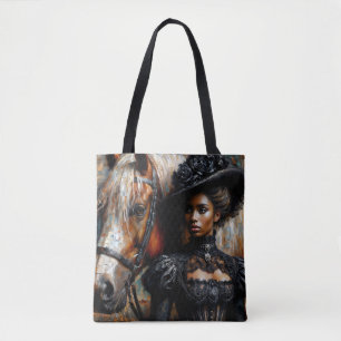 Tote Bag Femme noire victorienne avec cheval