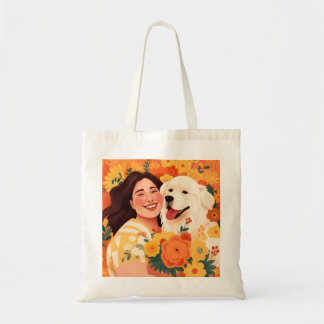 Tote Bag Femme prospère et Secourt chien portrait floral