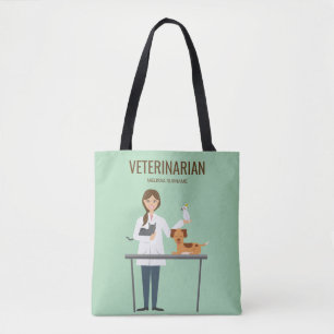 Tote Bag Femme vétérinaire avec des animaux et texte person