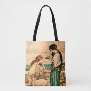 Tote Bag Femmes Art Nouveau lisant au bord de la mer