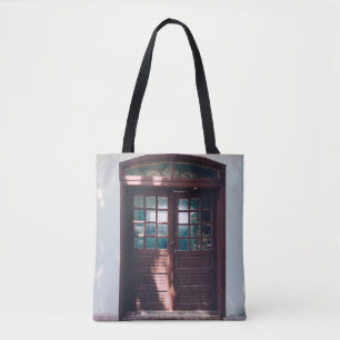 Tote Bag FENÊTRE EN BOIS Brown SUR MUR EN BÉTON BLEU