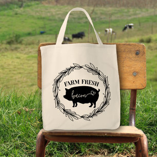 Tote Bag Ferme Bacon frais Cochon Silhouette Wreath
