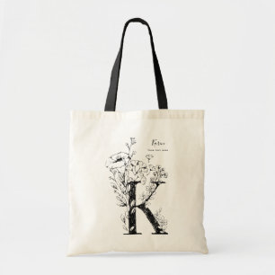 Tote Bag Ferme biologique LETTRE Florale K monogramme