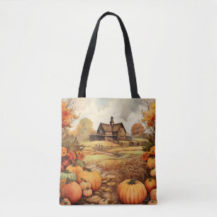 Tote Bag Ferme citrouille automne récolte Thanksgiving
