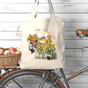 Tote Bag Ferme Maison Bicyclette Tournesols Chats