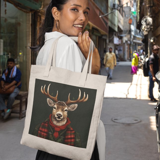 Tote Bag Ferme Rustique Plaid Deer Et Vert (Créateur téléchargé)