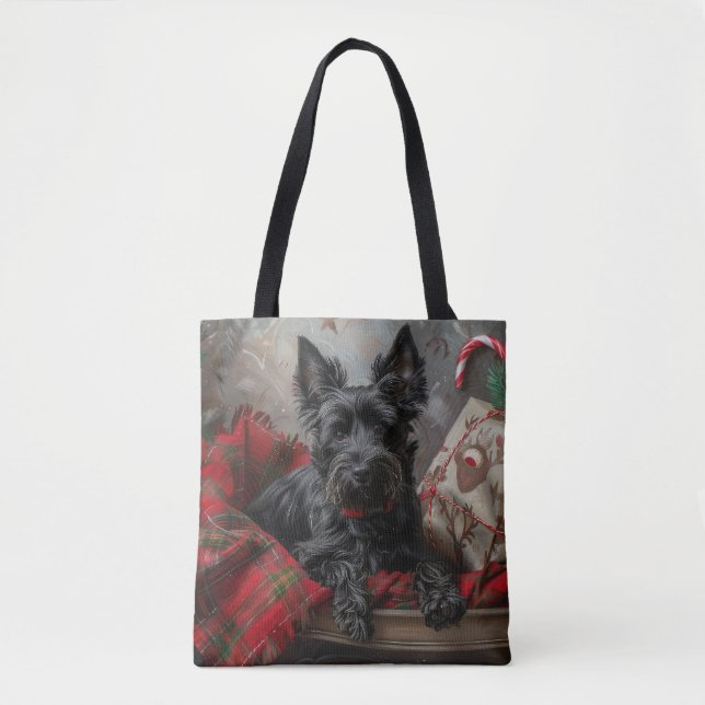 Tote Bag Festif de Noël écossais Terrier Dog (Devant)