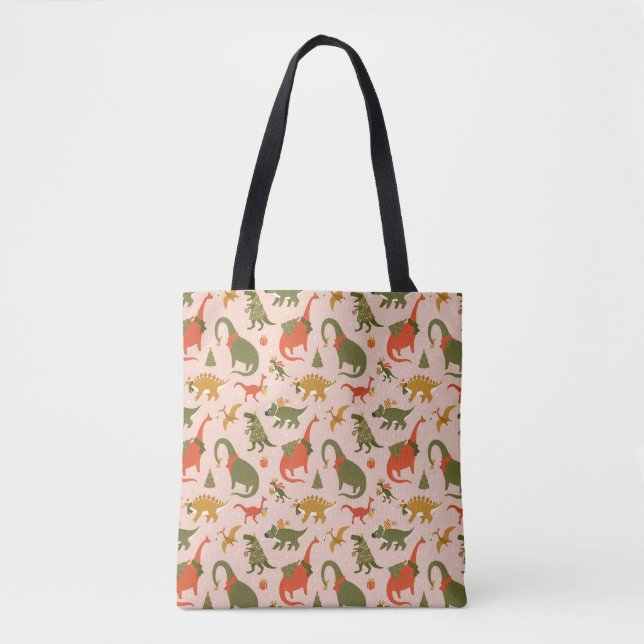Tote Bag Festif Dinosaur sapin de Noël Motif de vacances (Devant)