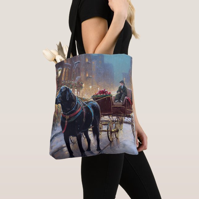 Tote Bag Festive de Noël au Labrador noir (De près)