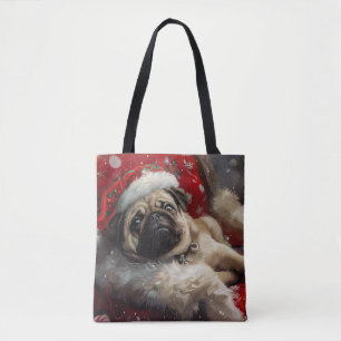 Tote Bag Festive de Noël de chien carlin