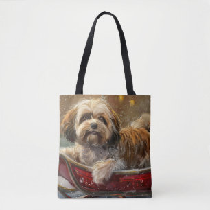 Tote Bag Festive de Noël de chien Lhasa Apso
