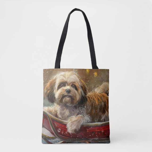 Tote Bag Festive de Noël de chien Lhasa Apso (Devant)