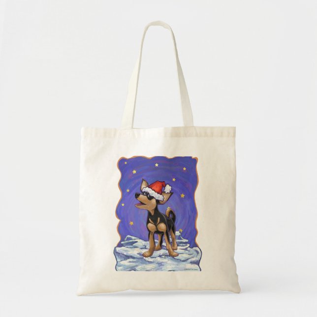 Tote Bag Festive de nuit étoilée Chihuhua à Santa Hat (Devant)